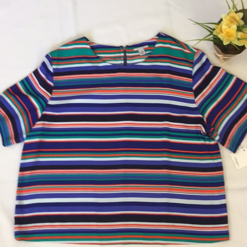 Halogen Multi-Striped top sz L NWT